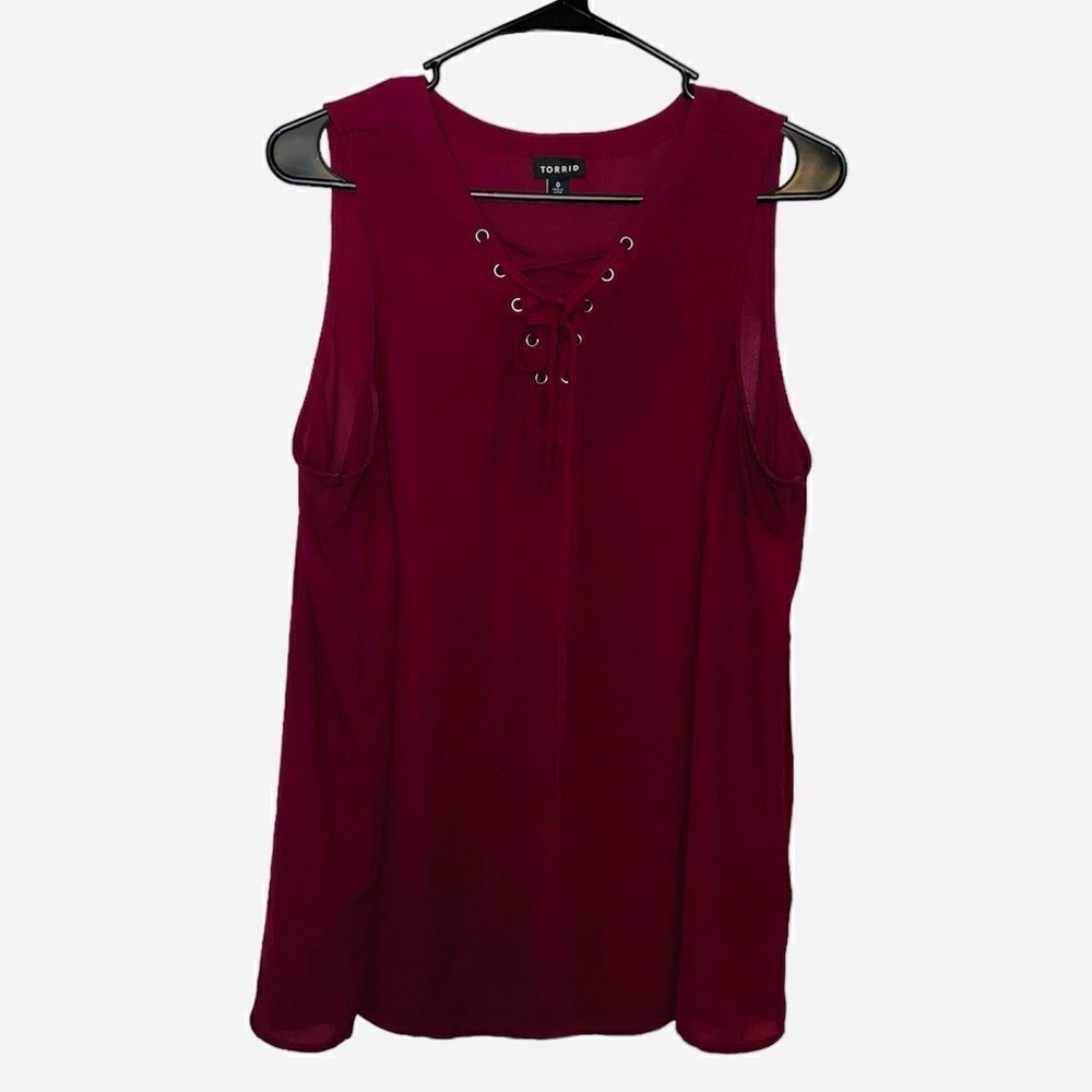 Torrid Burgundy Lace Up Tank Top Size 0